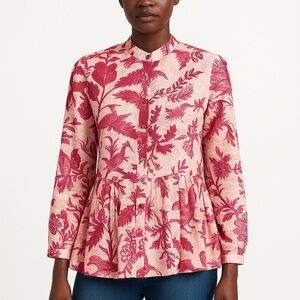 Tuckernuck Ro’s Garden Chanderi Top Size XS Pink Floral Cotton Button Blouse
